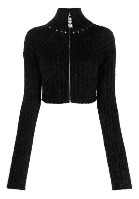 Black embellished ribbed-knit cardigan - women ALESSANDRA RICH | FAB3485K40588062